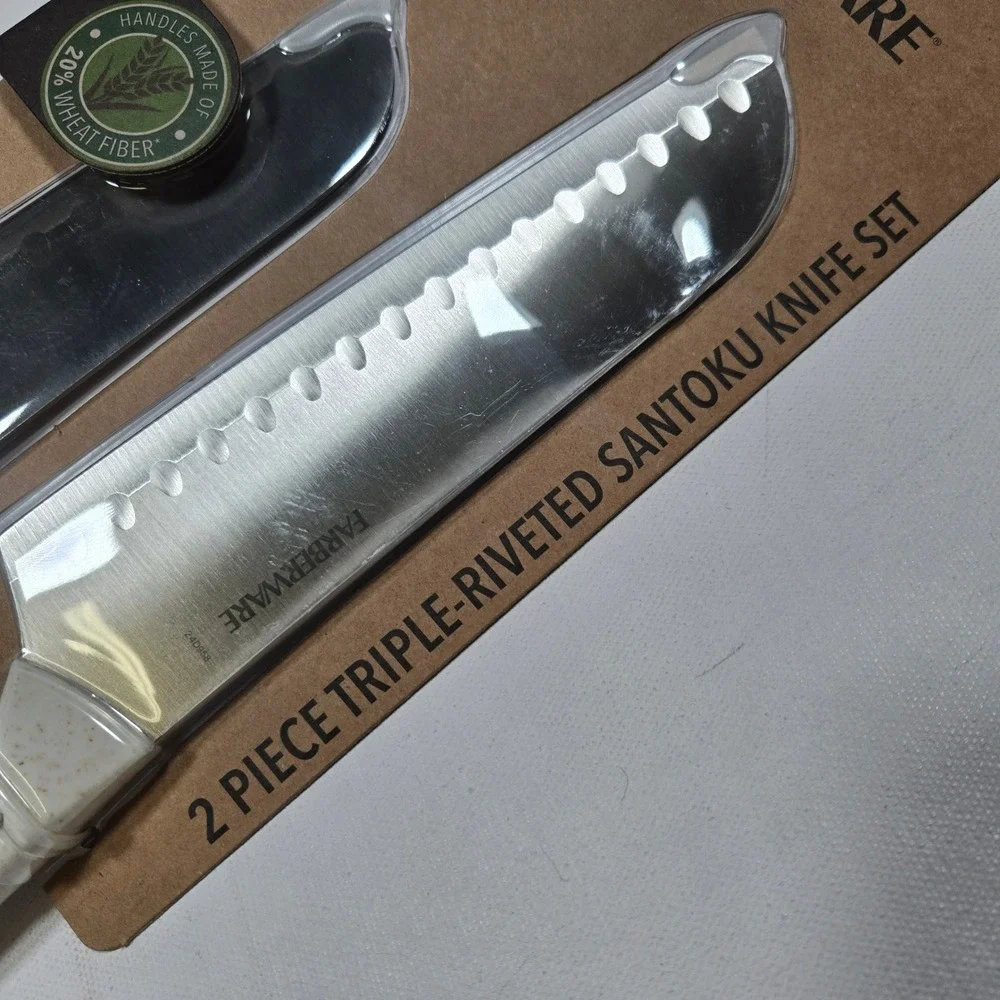 Farberware Santoku Knife Set 7in 5in Cream 2pc Triple Riveted Stainless Steel